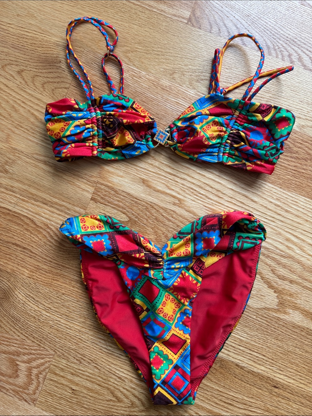Bydee bikini size small Multicolor Tile-Print Bikini - Bright Red Accent